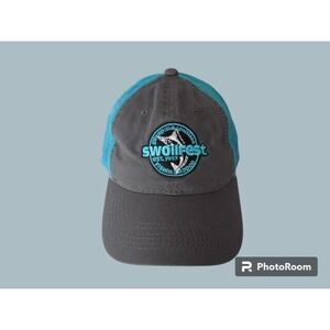 SwollFest Fishing Rodeo Trucker Hat Grand Isle, LA‎ Strapback Mesh Cap Gray Blue